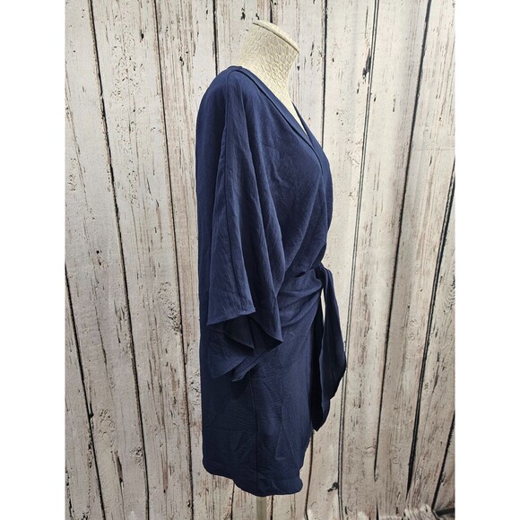 ALK Women's S CupShe Blue Flared Sleeve V-Neck Mini Dress Tie Waist Swim Coverup - Picture 4 of 9